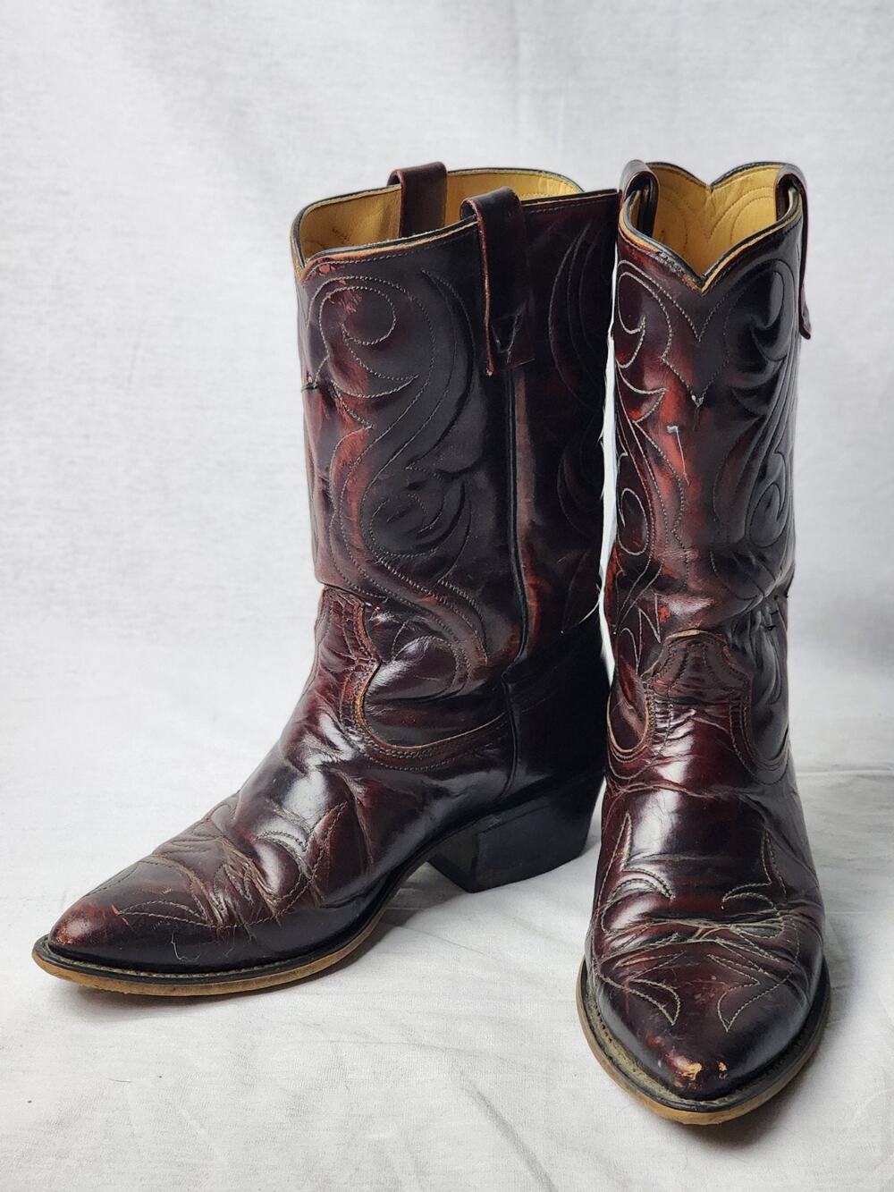 Acme Circle A Men's Size 8 E Western Brown Embroidered Leather Cowboy Boots